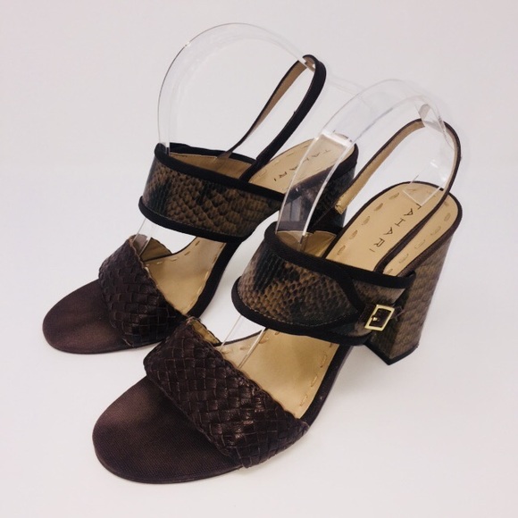 Tahari Jada Brown Leather Weave Faux Snake Print - Picture 3 of 7